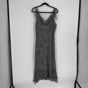 Vintage 90s Baby Blue & Burgundy Lettuce Hem Floral Slip Dress with Bow Straps 🎀